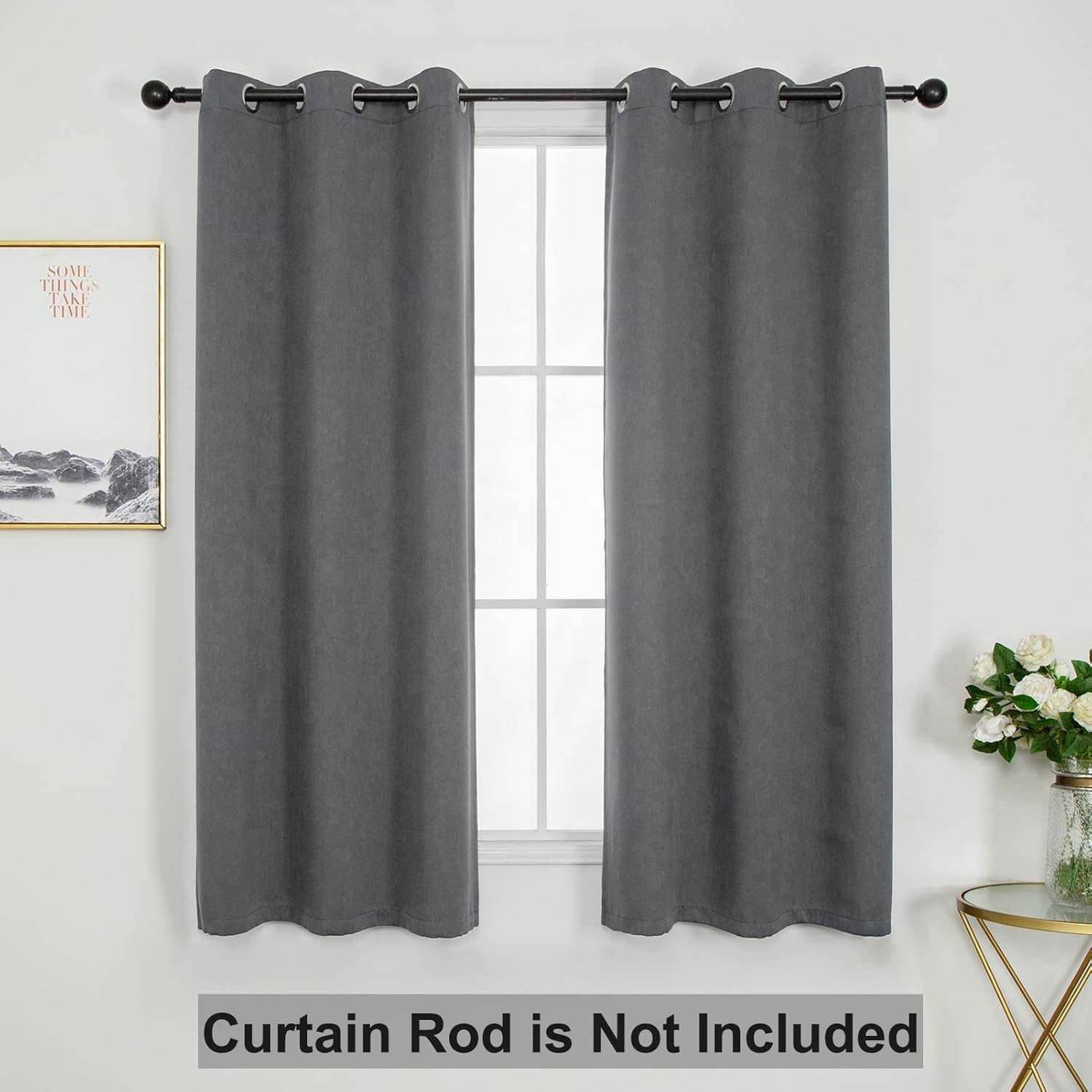 Blackout Curtains 63 Inch Length 2 Panels Grey Room Darkening Curtains Thermal Insulated Drapes Grommet Light Blocking Window Curtains for Bedroom Living Room 42X63 Inch