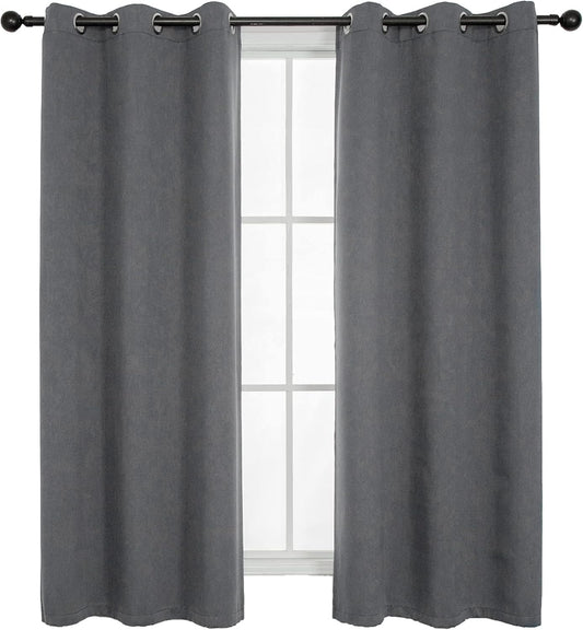 Blackout Curtains 63 Inch Length 2 Panels Grey Room Darkening Curtains Thermal Insulated Drapes Grommet Light Blocking Window Curtains for Bedroom Living Room 42X63 Inch