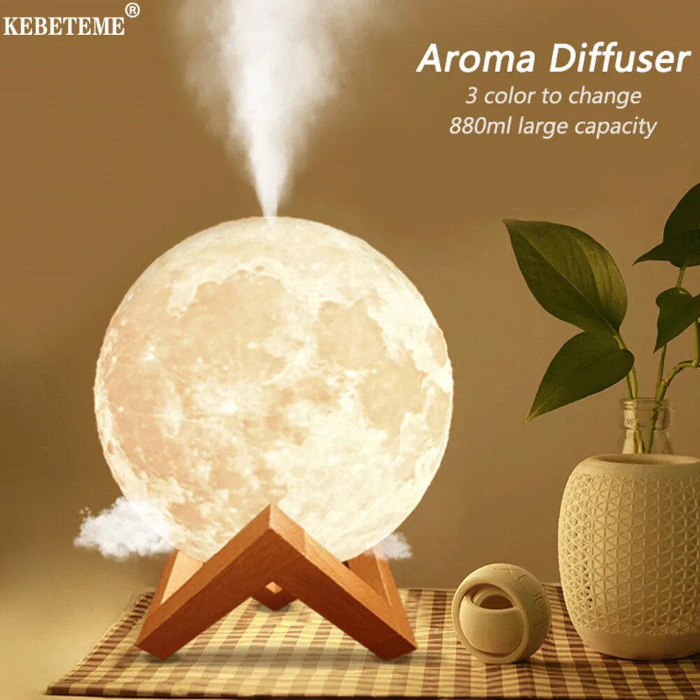 Moon Air Diffuser 880ML Spreader Ultrasonic Portable Air Humidifier USB Air Shooter Full Moon Night Light Home Decoration