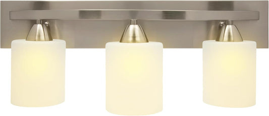 Bathroom Vanity Light Fixture | Interior Bathroom Lighting Bar with Modern Milk Glass Shade | Bathroom Lights over Mirror | Brushed Nickel, 3 Lights, E26 100W LED, Bulbs Not Included